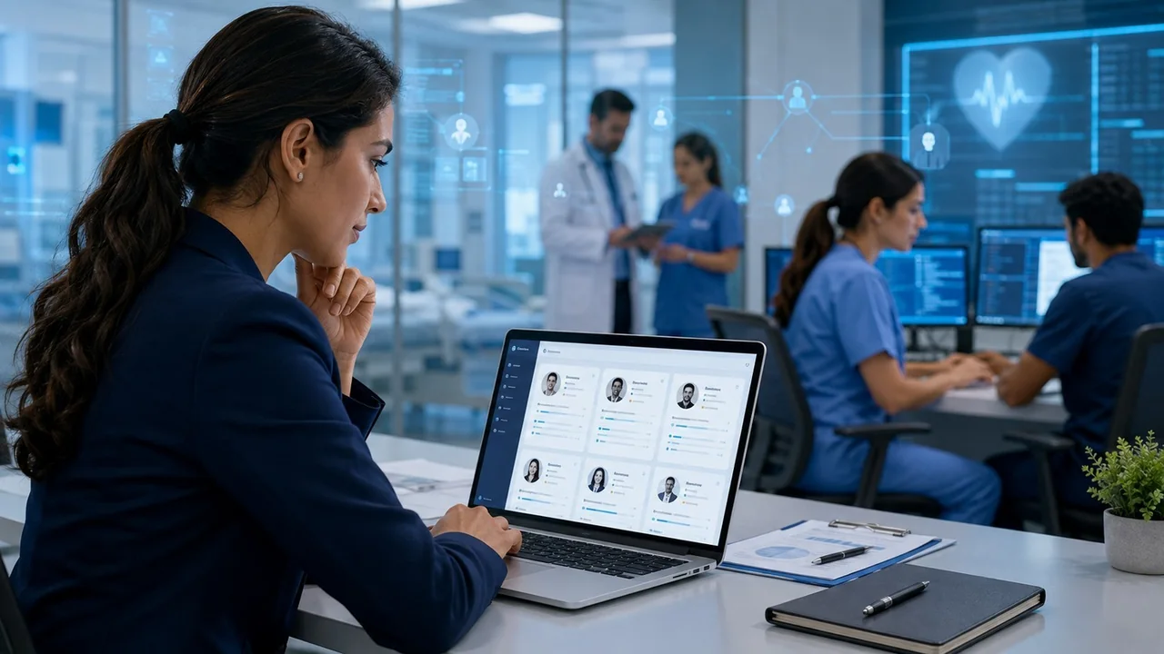 A healthcare technology professional reviewing hospital systems